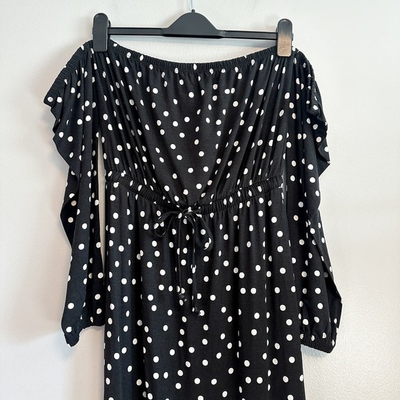 ASOS Bardot Polka Dot Off Shoulder Long Sleeve Maxi Dress Size 6 - Picture 6 of 10